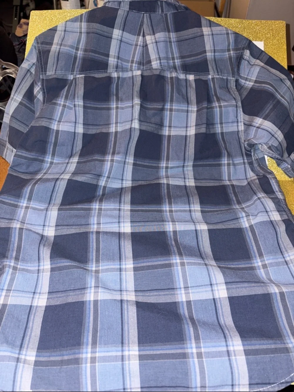 The North Face Blue Plaid Short-Sleeve snap-Down Shirt